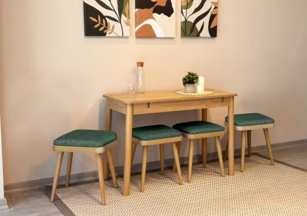 Jedálenský set s rozkladacím stolom a stoličkami (6 kusov) Vina Mini 06 1070 - Oak, Green