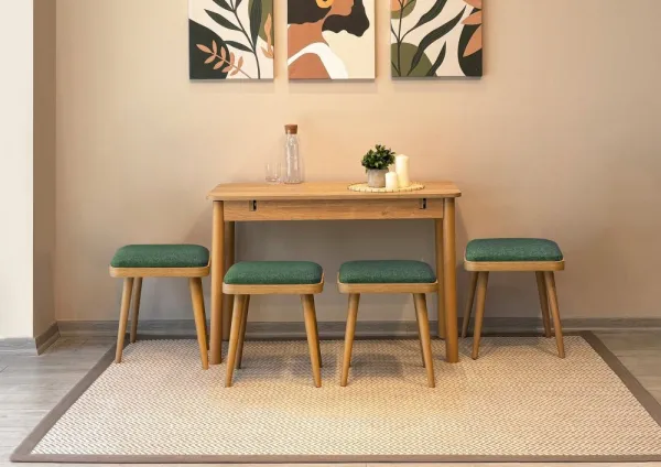 Jedálenský set s rozkladacím stolom a stoličkami (6 kusov) Vina Mini 06 1070 - Oak, Green