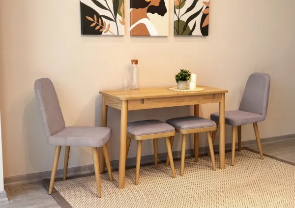 Jedálenský set s rozkladacím stolom a stoličkami (5 kusov) Vina Mini 02 0701 - Oak, Soho Grey