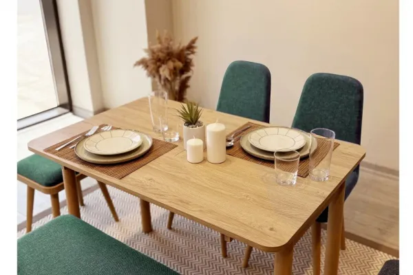 Jedálenský set s rozkladacím stolom a stoličkami (6 kusov) Vina Mini 03 1070 - Oak, Green