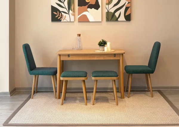 Jedálenský set s rozkladacím stolom a stoličkami (6 kusov) Vina Mini 03 1070 - Oak, Green