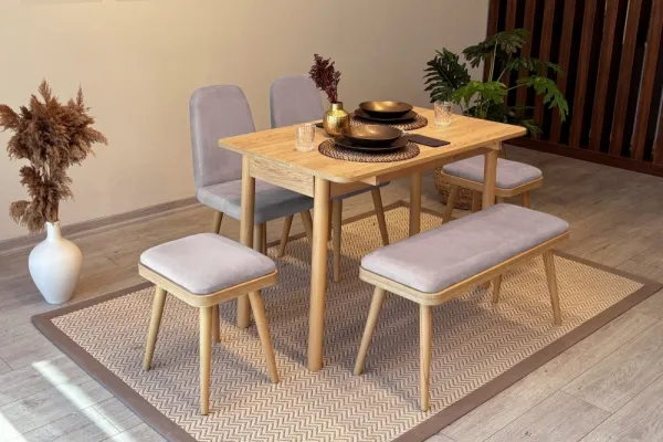 Jedálenský set s rozkladacím stolom a stoličkami (6 kusov) Vina Mini 03 0701 - Oak, Soho Grey
