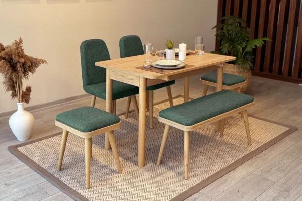 Jedálenský set s rozkladacím stolom a stoličkami (6 kusov) Vina Mini 03 1070 - Oak, Green
