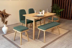 Jedálenský set s rozkladacím stolom a stoličkami (6 kusov) Vina Mini 03 1070 - Oak, Green