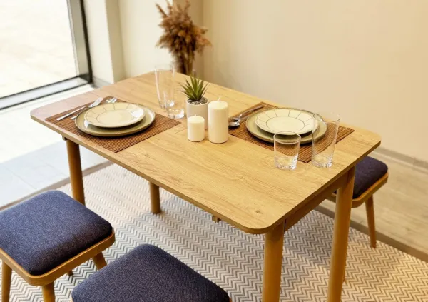 Jedálenský set s rozkladacím stolom a stoličkami (4 kusy) Vina Mini 04 1048 - Oak, Dark Blue