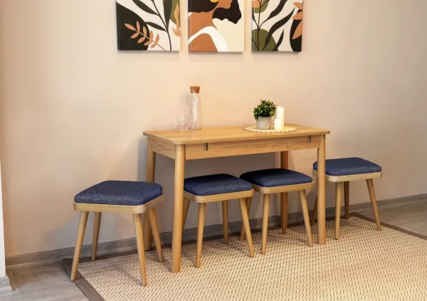 Jedálenský set s rozkladacím stolom a stoličkami (6 kusov) Vina Mini 06 1048 - Oak, Dark Blue
