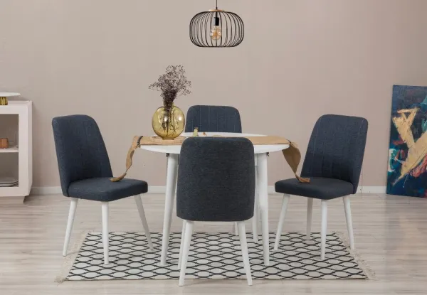 Jedálenský set s rozkladacím stolom a stoličkami (5 kusov) Vina 1048 - White, Navy Blue