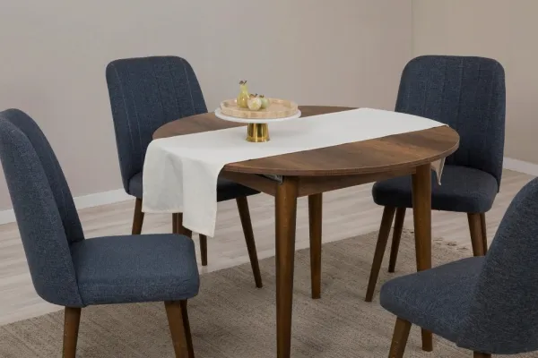 Jedálenský set s rozkladacím stolom a stoličkami (5 kusov) Vina 1048 - Walnut, Navy Blue