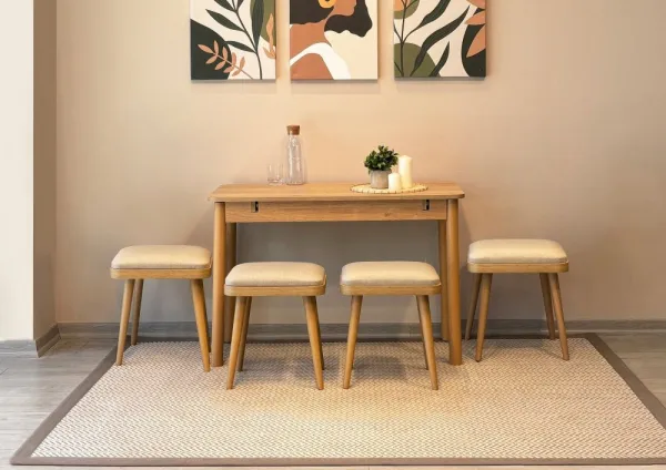 Jedálenský set s rozkladacím stolom a stoličkami (5 kusov) Vina Mini 05 1005 - Oak, Cream