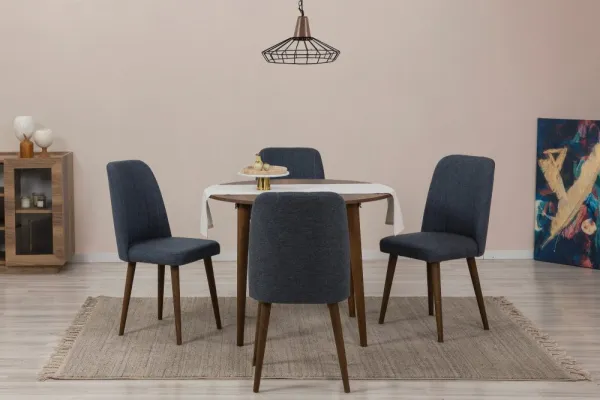 Jedálenský set s rozkladacím stolom a stoličkami (5 kusov) Vina 1048 - Walnut, Navy Blue