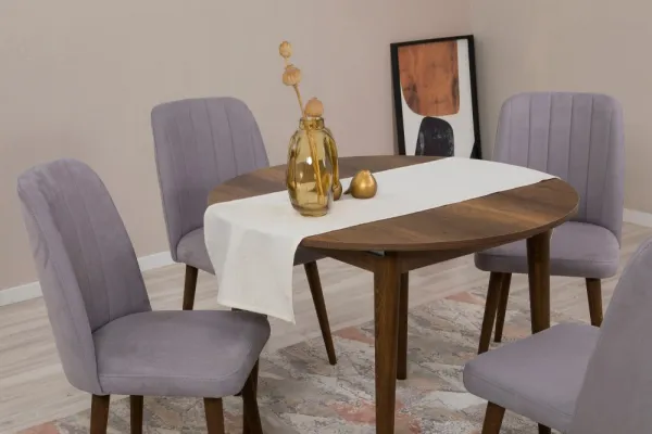 Jedálenský set s rozkladacím stolom a stoličkami (5 kusov) Vina 0701 - Walnut, Grey