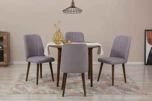 Jedálenský set s rozkladacím stolom a stoličkami (5 kusov) Vina 0701 - Walnut, Grey