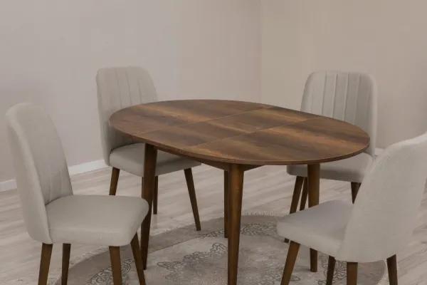 Jedálenský set s rozkladacím stolom a stoličkami (5 kusov) Vina 1005 - Walnut, Cream