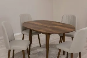 Jedálenský set s rozkladacím stolom a stoličkami (5 kusov) Vina 1005 - Walnut, Cream