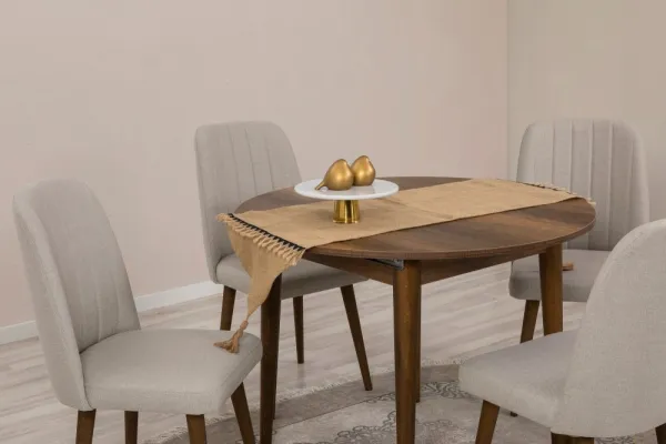 Jedálenský set s rozkladacím stolom a stoličkami (5 kusov) Vina 1005 - Walnut, Cream