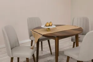 Jedálenský set s rozkladacím stolom a stoličkami (5 kusov) Vina 1005 - Walnut, Cream