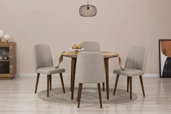 Jedálenský set s rozkladacím stolom a stoličkami (5 kusov) Vina 1005 - Walnut, Cream