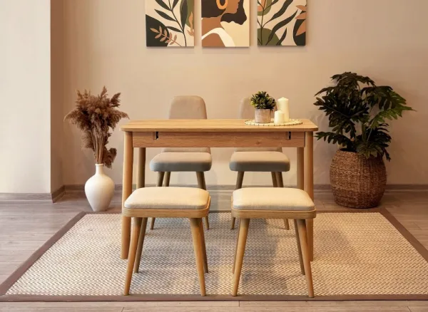 Jedálenský set s rozkladacím stolom a stoličkami (5 kusov) Vina Mini 02 1005 - Oak, Cream