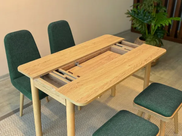 Jedálenský set s rozkladacím stolom a stoličkami (5 kusov) Vina Mini 02 1070 - Oak, Green