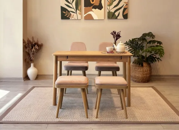 Jedálenský set s rozkladacím stolom a stoličkami (5 kusov) Vina Mini 02 0900 - Oak, Stone