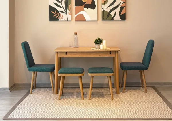 Jedálenský set s rozkladacím stolom a stoličkami (5 kusov) Vina Mini 02 1070 - Oak, Green