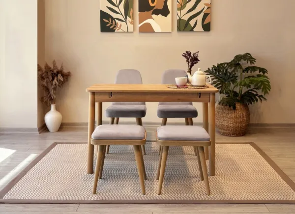 Jedálenský set s rozkladacím stolom a stoličkami (5 kusov) Vina Mini 02 0701 - Oak, Soho Grey
