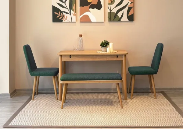 Jedálenský set s rozkladacím stolom a stoličkami (4 kusy) Vina Mini 01 1070 - Oak, Green