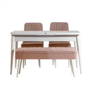 Jedálenský set s rozkladacím stolom a stoličkami (4 kusy) Vina 0900 - 3 - White, Stone