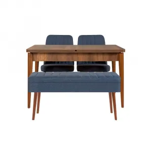 Jedálenský set s rozkladacím stolom a stoličkami (4 kusy) Vina 1048 - 3 - Walnut, Dark Blue