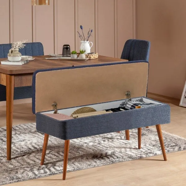 Jedálenský set s rozkladacím stolom a stoličkami (4 kusy) Vina 1048 - 3 - Walnut, Dark Blue