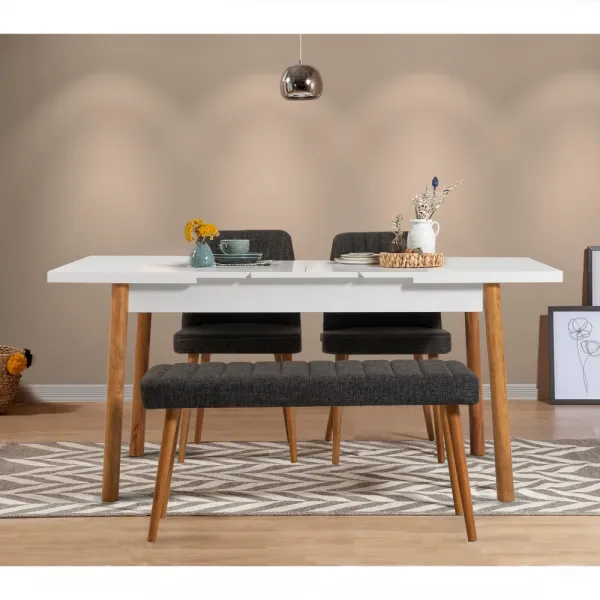 Jedálenský set s rozkladacím stolom a stoličkami (4 kusy) Santiago White Atlantic-Anthracite