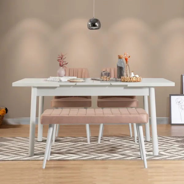 Jedálenský set s rozkladacím stolom a stoličkami (4 kusy) Santiago White-Stone