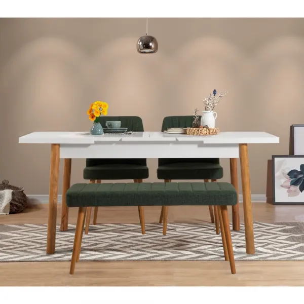 Jedálenský set s rozkladacím stolom a stoličkami (4 kusy) Santiago White Atlantic-Green