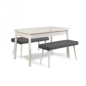 Jedálenský set s rozkladacím stolom a lavicou (3 kusy) Santiago 1053 - White, Anthracite