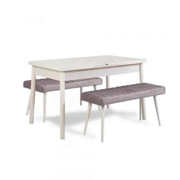 Jedálenský set s rozkladacím stolom a lavicou (3 kusy) Santiago 0701 - White, Soho Grey