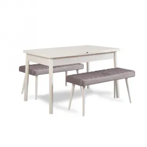 Jedálenský set s rozkladacím stolom a lavicou (3 kusy) Santiago 0701 - White, Soho Grey