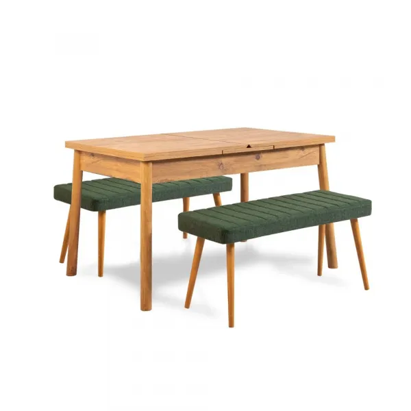 Jedálenský set s rozkladacím stolom a lavicou (3 kusy) Santiago 1070 - Atlantic Pine, Green