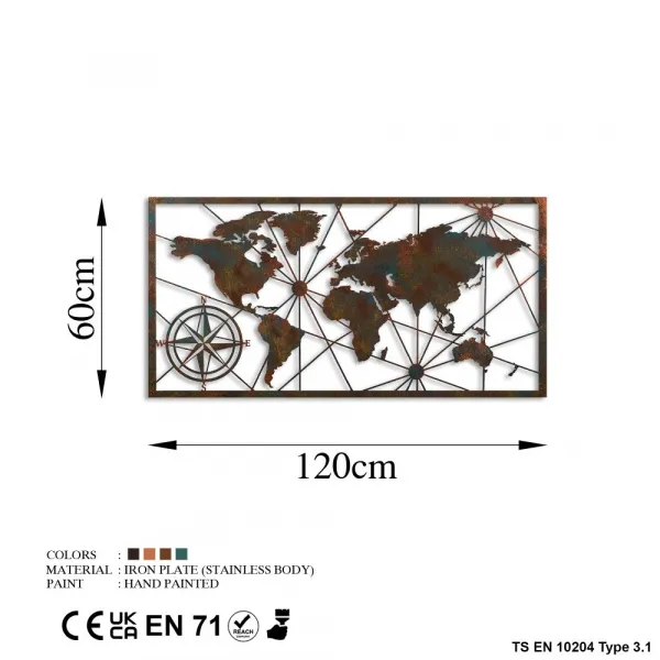 Dekoratívny kovový doplnok na stenu World Map Large - 2