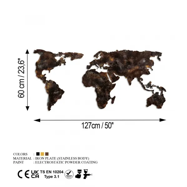 Dekoratívny kovový doplnok na stenu World Map 25