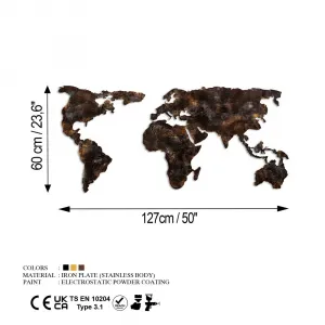 Dekoratívny kovový doplnok na stenu World Map 25