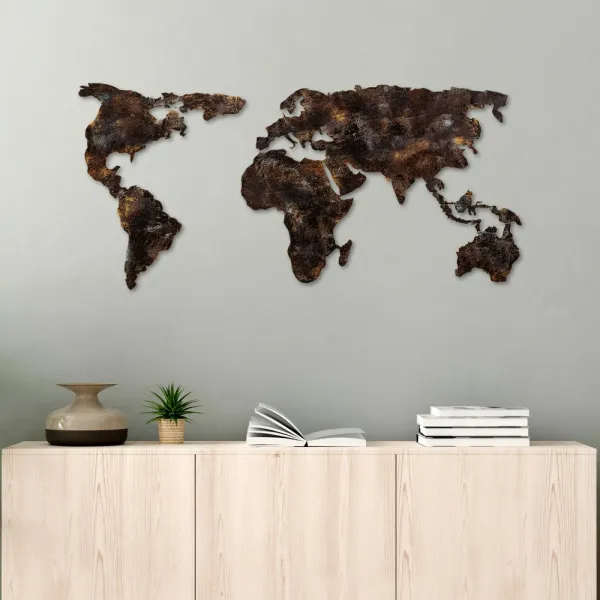 Dekoratívny kovový doplnok na stenu World Map 25