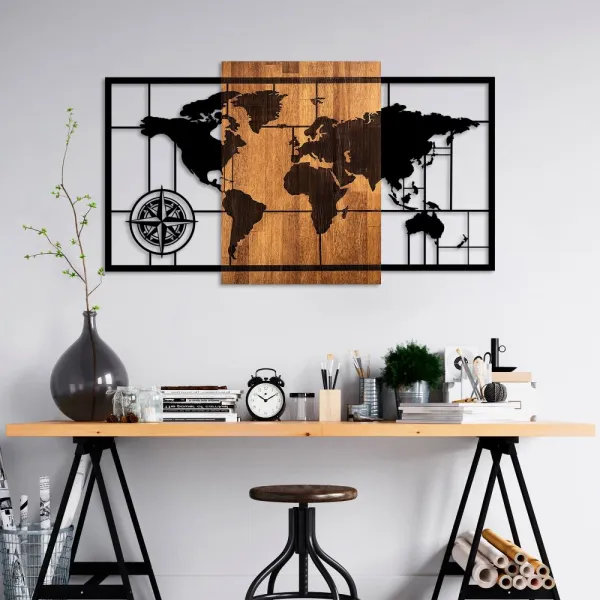 Dekoratívny drevený doplnok na stenu World Map 1-L