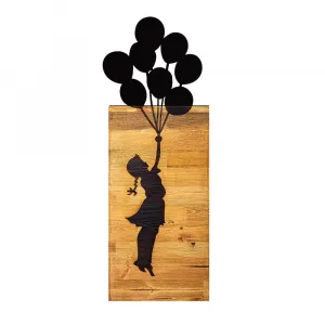 Dekoratívny drevený doplnok na stenu Chıld And Balloons