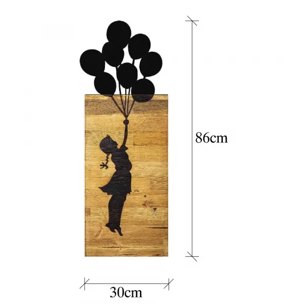Dekoratívny drevený doplnok na stenu Chıld And Balloons