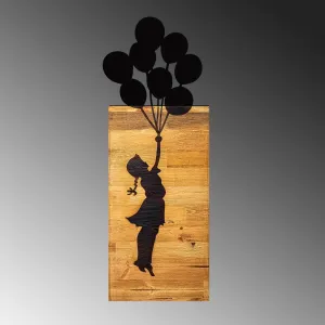 Dekoratívny drevený doplnok na stenu Chıld And Balloons