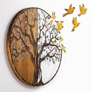 Dekoratívny drevený doplnok na stenu Tree And Birds - 322-A