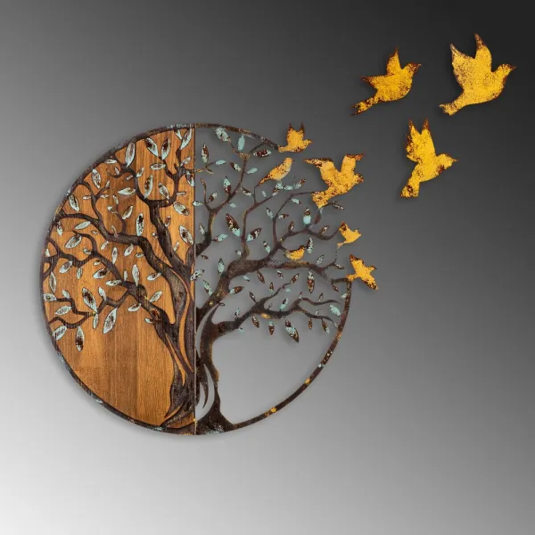 Dekoratívny drevený doplnok na stenu Tree And Birds - 322-A