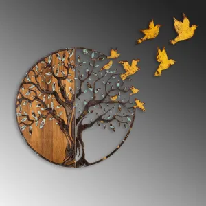 Dekoratívny drevený doplnok na stenu Tree And Birds - 322-A