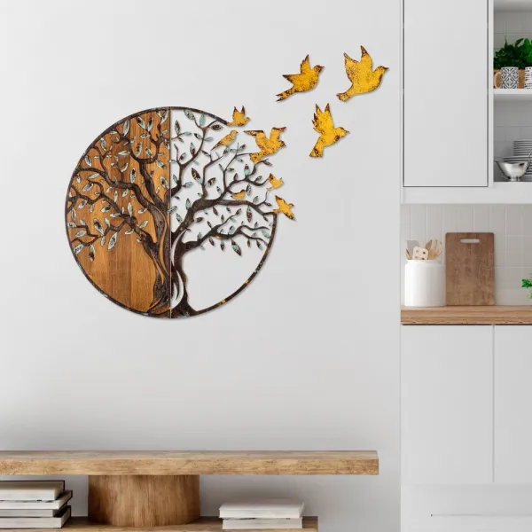 Dekoratívny drevený doplnok na stenu Tree And Birds - 322-A