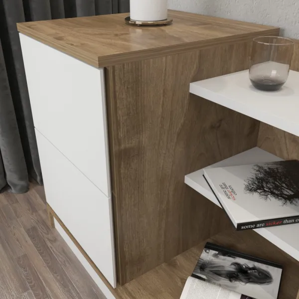 Nočný stolík Rena - White, Walnut